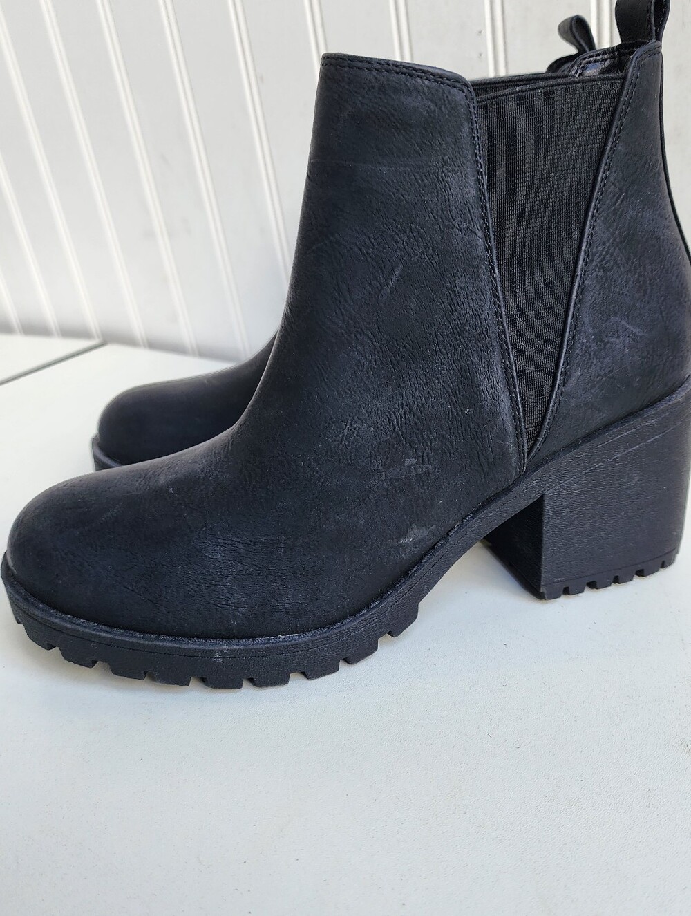 New Dirty Laundry Lisbo Black Pull On Chunky Block Heel Round Ankle Boots 7.5